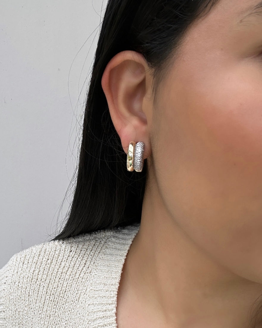 Two toned pave basic earrings