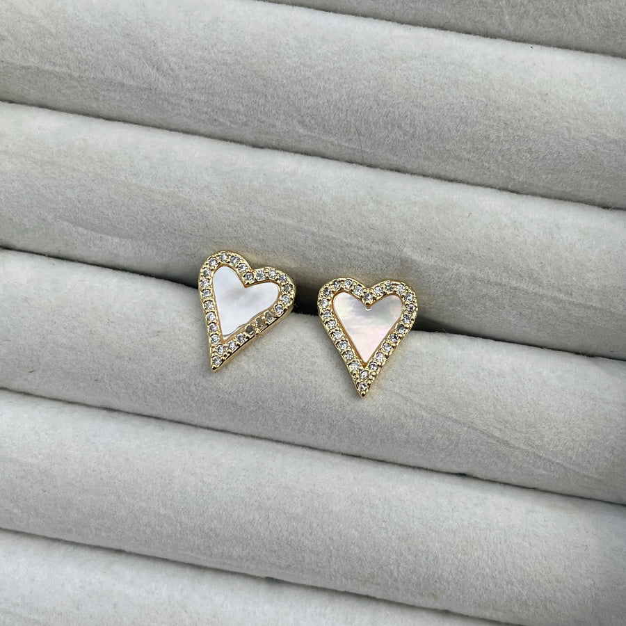 Mini mother of pearl heart studs