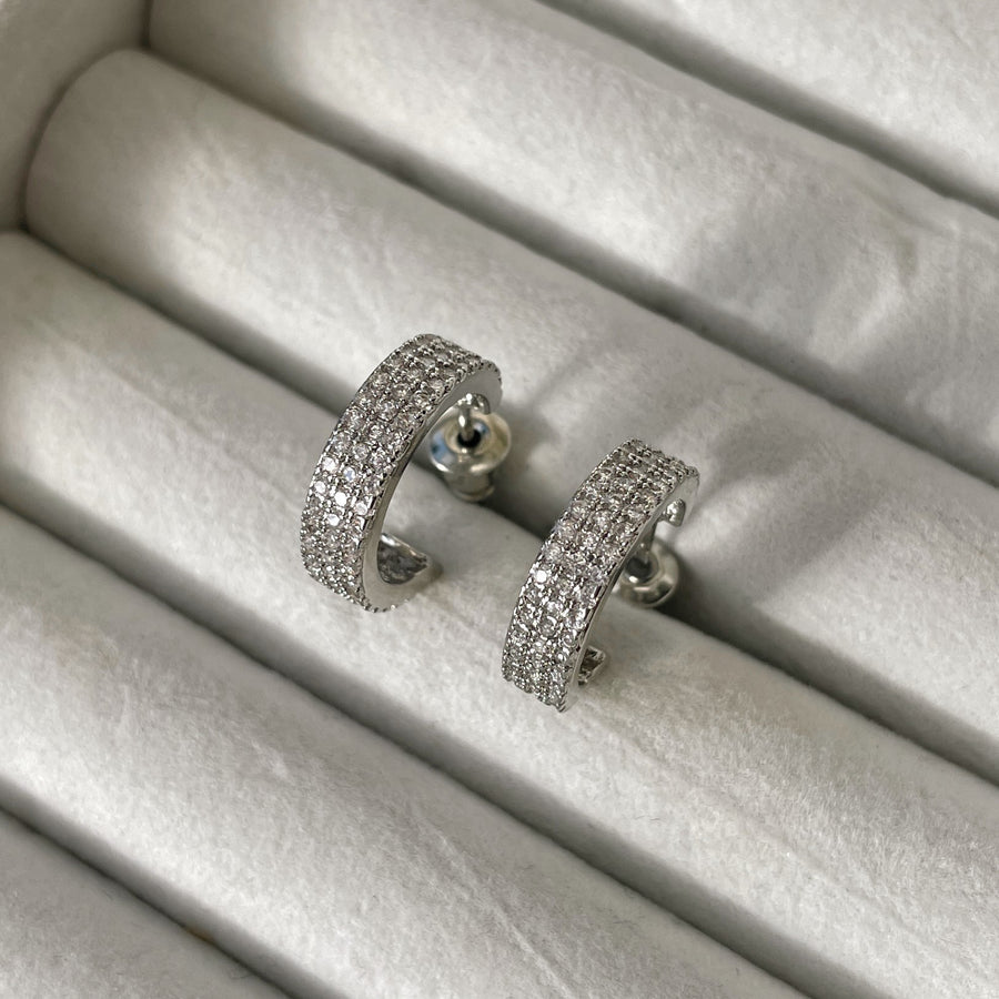 Pave Mini Silver Hoops